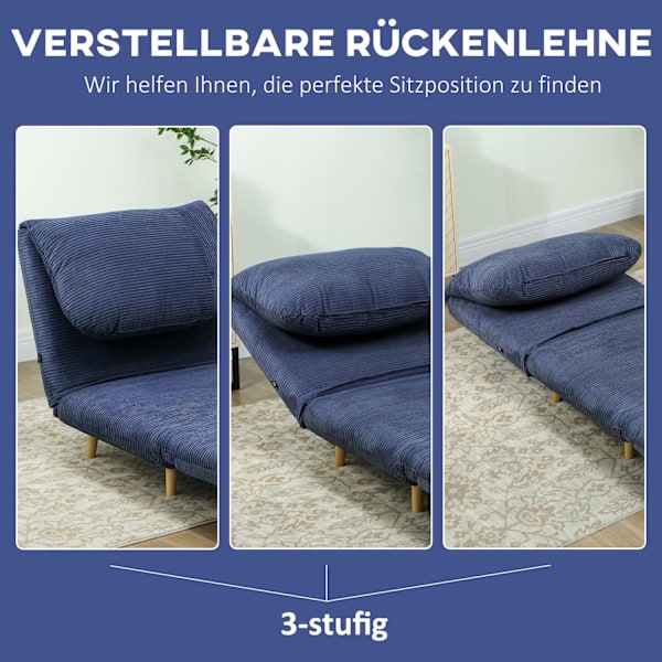 2-i-1 sovesofa, stoleseng, justerbar foldemadras, gæsteseng i fløjlsbukslook, til soveværelse, stue, blå, 82 x 89 x 83 cm Aosom