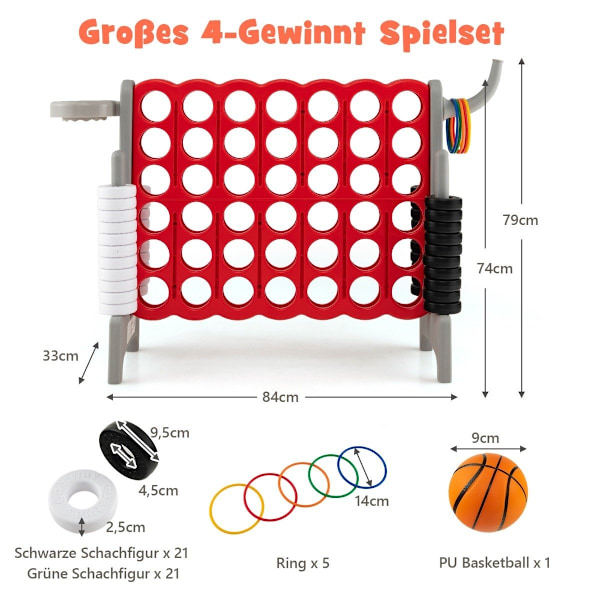 Stort 4-i-rad Jumbo 4-i-rad-set 84 x 33 x 79 cm röd + grå