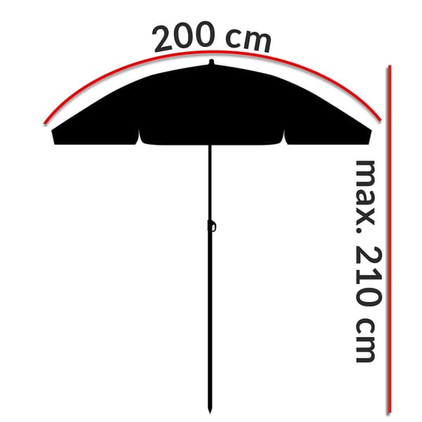 2m antracit strandparasol, vippe- og højdejusterbar
