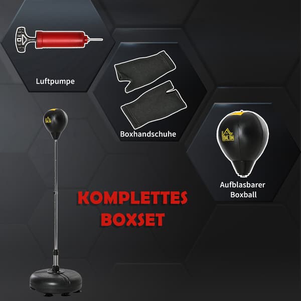 Justerbart boksbollset med handskar – svart, 133-151 cm