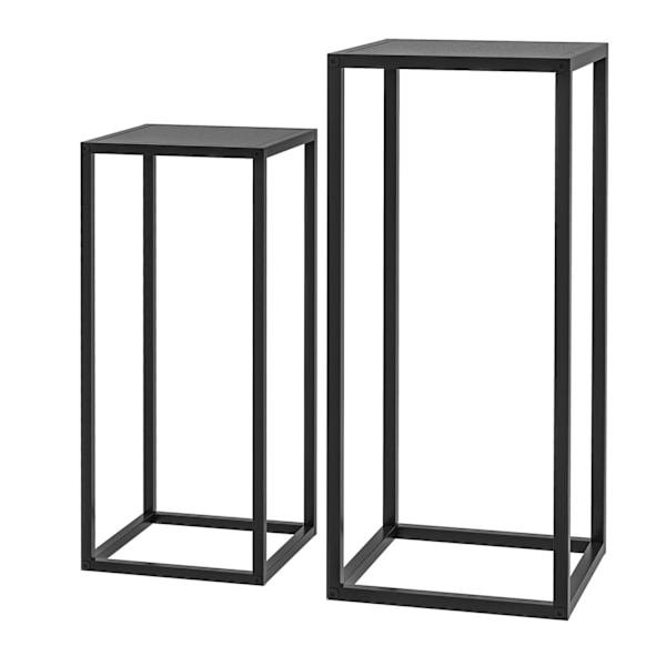 Set med 2 växtställ, växtpallar med stålben, skandinavisk design, blomsterställ för trädgård, balkong, svart