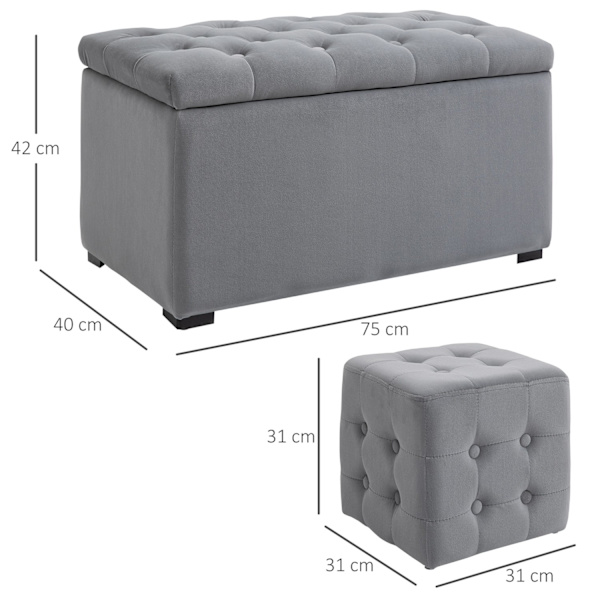 Bænk Med Opbevaringsplads 2 X Skamler, Polstret Sædebryst, Foldbar, Op Til 130 Kg, 75X40X42Cm