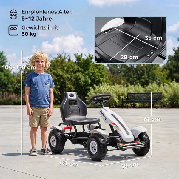 Børne-gokart med justerbart sæde og håndbremse, hvid