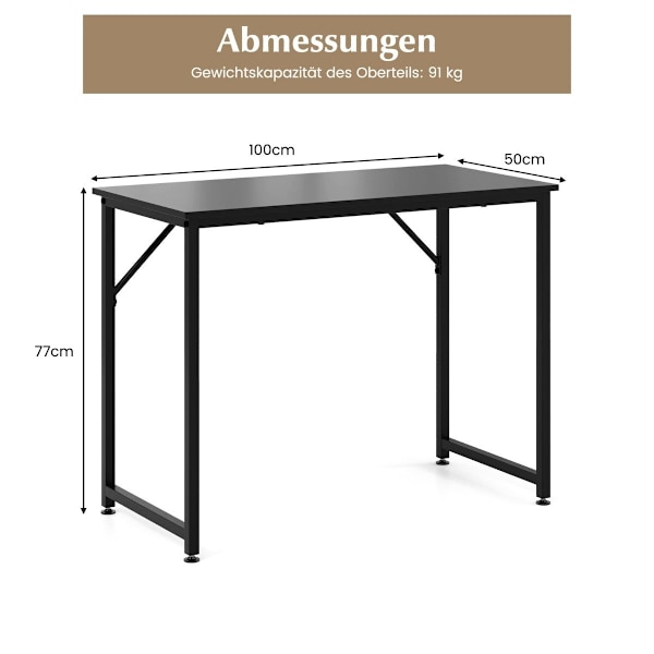 PC bord med justerbare trædepuder, kompakt computerbord, 100 x 50 x 77 cm, sort