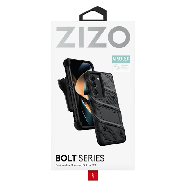 ZIZO BOLT Series - Pansarfodral för Samsung Galaxy S23 med 9H glas för skärm + hållare med stativ (svart)