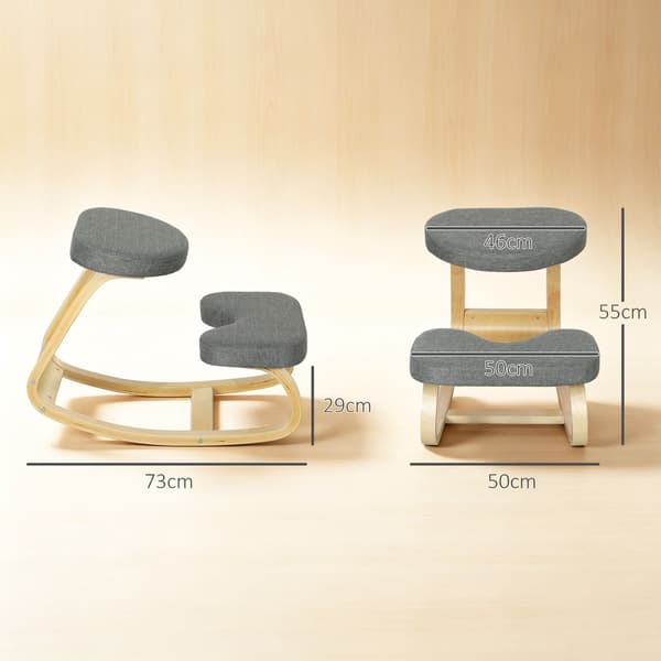 Ergonominen polvistuva tuoli, koivujalusta, harmaa kangas
