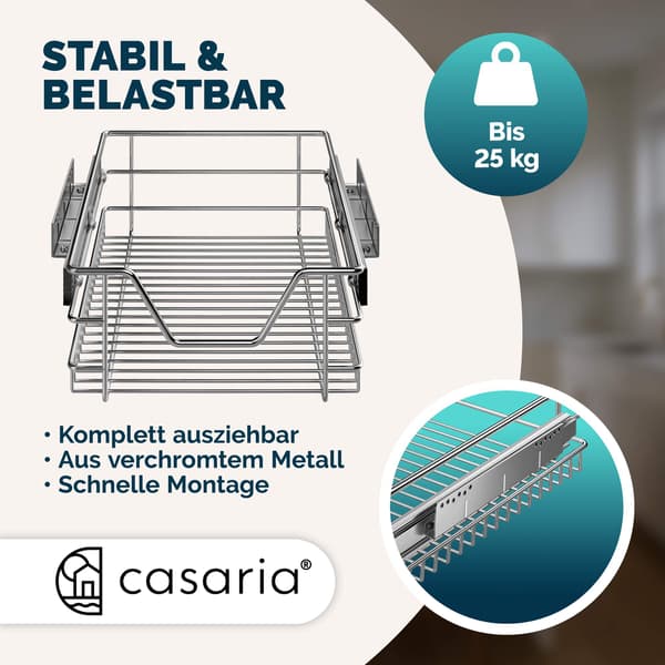 Teleskopisk eftermonteringsskuffe, 40 cm, forkromet metal
