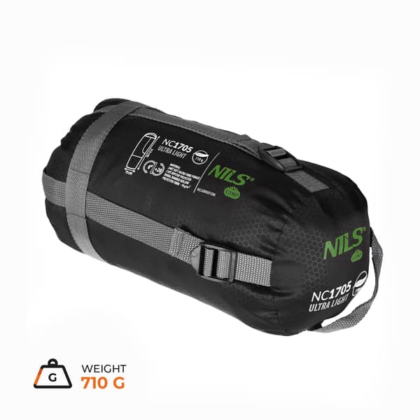 Ultralet sovepose, sort-grøn, 5-20C, 710g