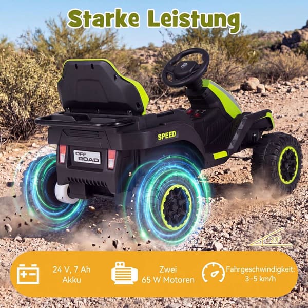 24V Eltraktor för barn med fjärrkontroll, Grön