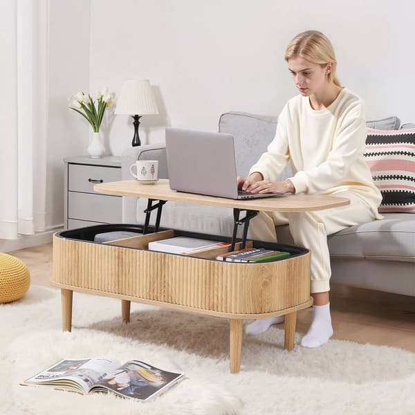 Lyftbart soffbord, 91 cm ovalt med dold förvaring