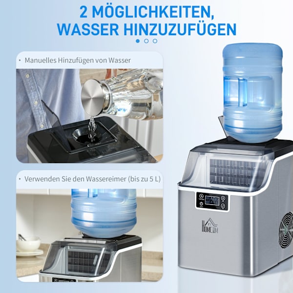 Ice Cube Machine 20 Kg/24H 2,3 L Jääpalakone 3,2 L Vesisäiliöllä Jääpalakone Itsepuhdistuva Ruostumaton Teräs Hopea 25,2 X 36 X 37,1 Cm
