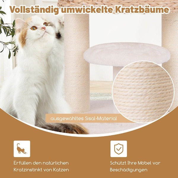 Kradsestolpe med kattehule 104 cm højt kattetræ med aborre & platform beige + natur