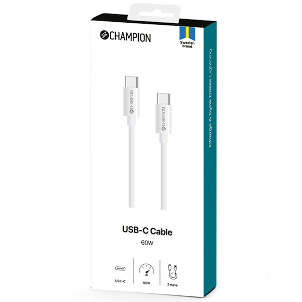 USB-C Kabel 60W 2m Hvid