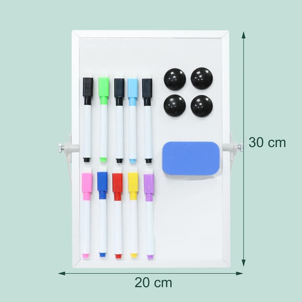 Magnetisk whiteboardtavle, dobbeltsidet, med tilbehør