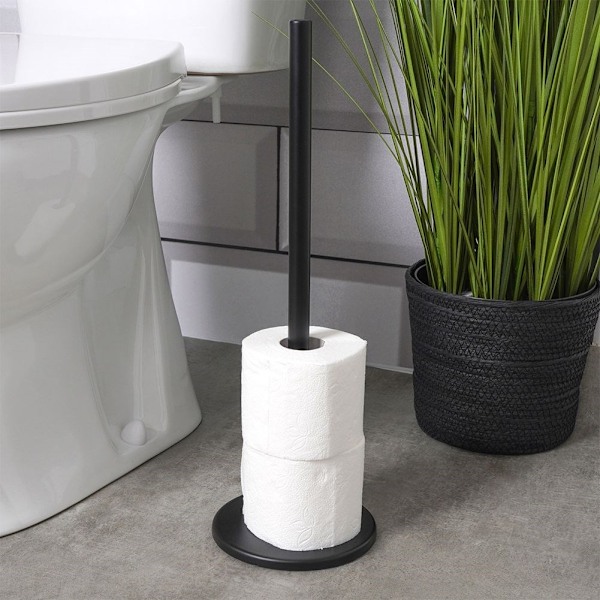 Stilfuld sort toiletrulleholder i rustfrit stål