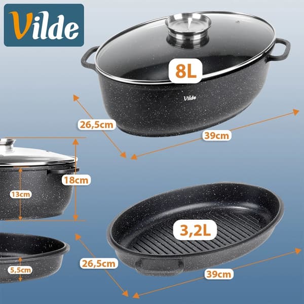 Granitugn med lock, 8L + 3,2L, 39x26,5 cm