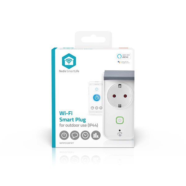 SmartLife Smart Plug | Wi-Fi | IP44 | Effektmåler | 3680 W | EU stik / Type F (CEE 7/7) | -30 - 40 °C | Android™ / IOS | Grå / Hvid | 1 stk.
