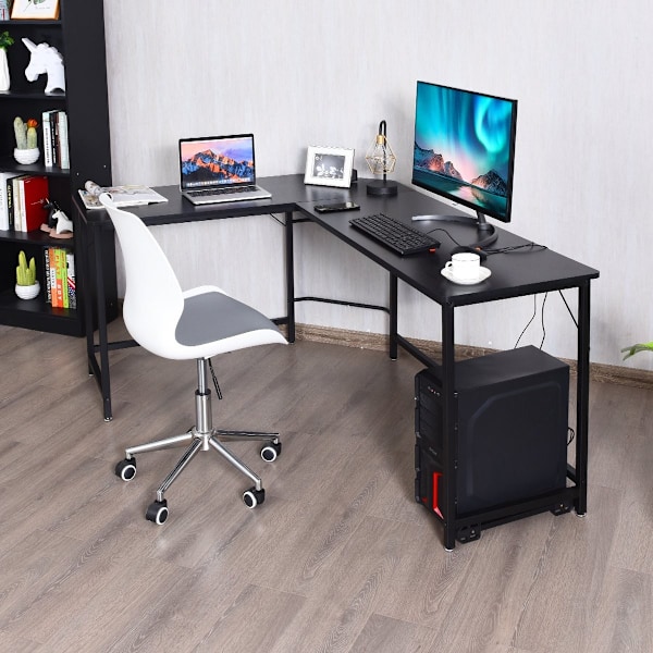 L-formet computerbord PC hjørne skrivebord vinkel skrivebord sort/naturlig 168 x 125 x 74 cm-sort