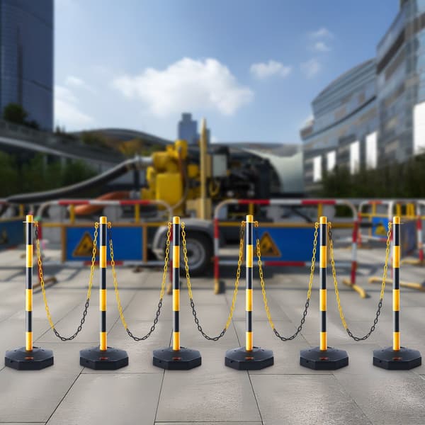 Trafikavgränsningsstolpar, 6-pack, fyllbar bas, kedja