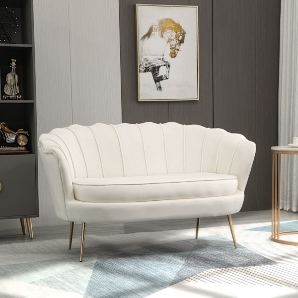 2 Pers. Sofa Sofa Polstret Sofa Loveseat Armlæn Fløjl Op Til 150 Kg Living Room Soveværelse Creme 130X77X77Cm