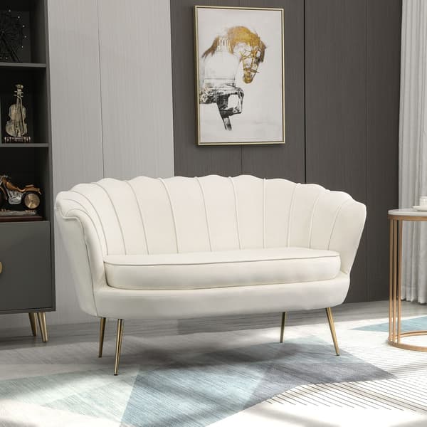 2-Sits Soffa Soffa Klädd Soffa Loveseat Armstöd Sammet Upp Till 150 Kg Vardagsrum Sovrum Kräm 130X77X77Cm