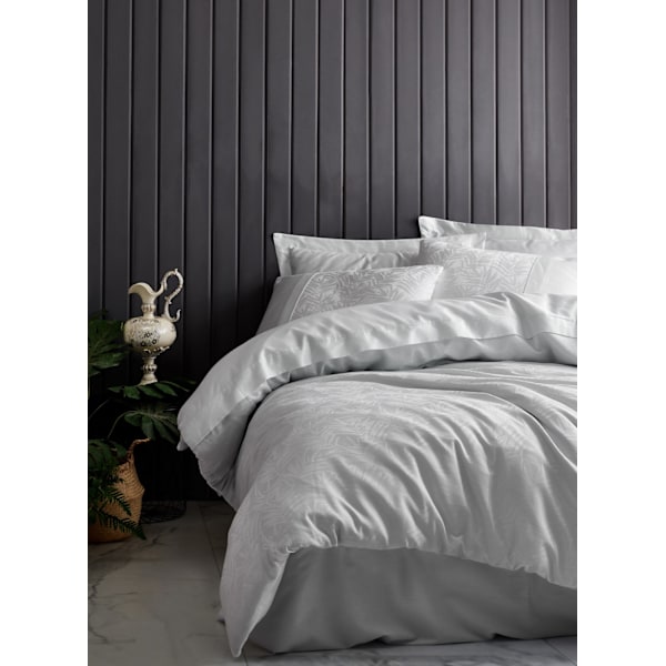 Satin Double Quilt Cover Set Leaf - Ice Blue