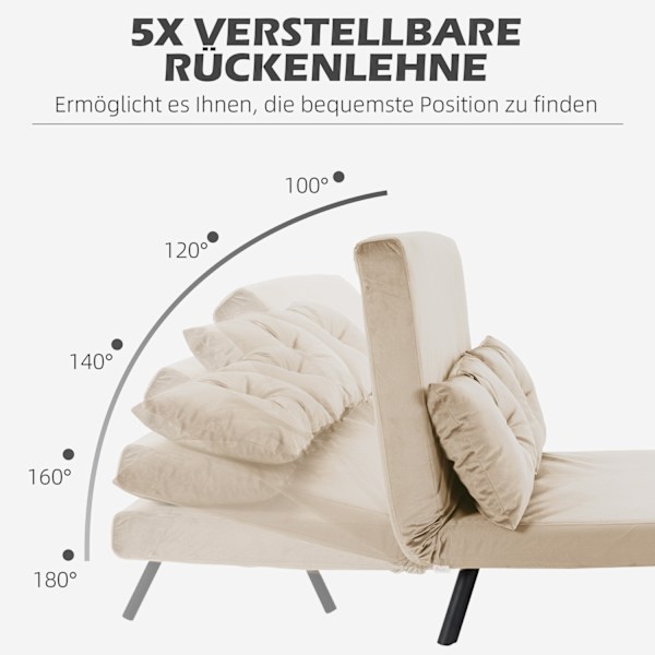 Sovesofa, Afslapningsstol Med Sengefunktion, Foldesofa Med Fløjlslook, Rygpude, Polstret Sofa Med Justerbart Ryglæn, Beige, 102 X 73 X 81 Cm