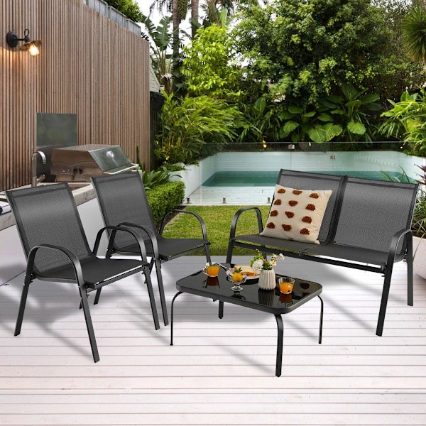4-delade utemöbler set samtalsset med soffbord 51 x 71 x 35 cm grå