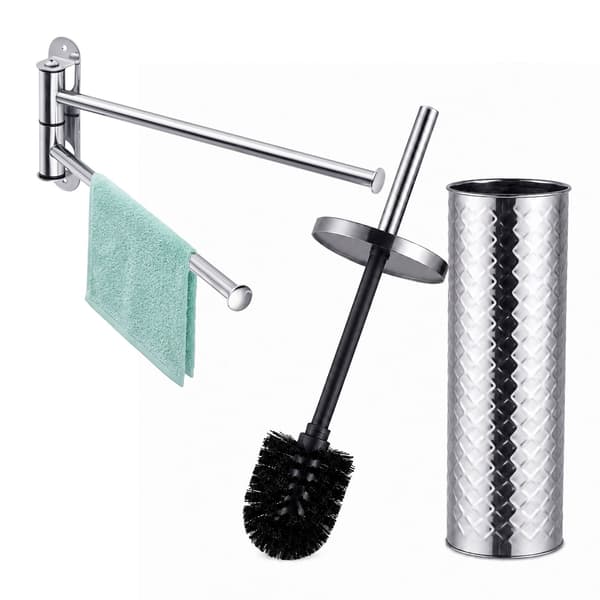 Badrumsset: Handdukstork och toalettborste, silver