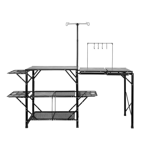 Campingköksbord – Hopfällbart aluminium, diskho, hyllor