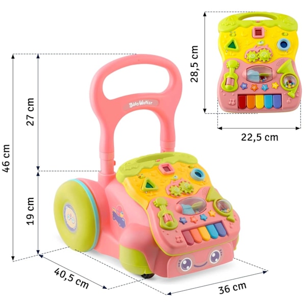 Pædagogisk rollator med musik 2-i-1 RK-744 Ricokids pink