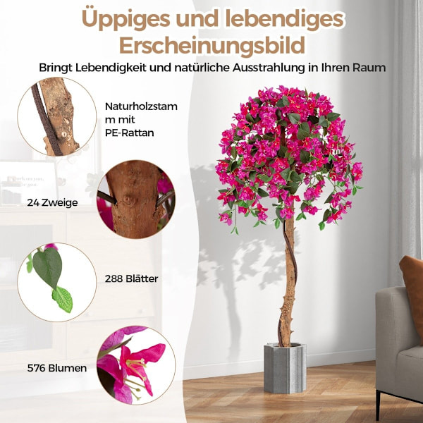 135 cm konstgjord träd med blommor konstgjord växt i kruka Konstgjord träd med azaleablommor