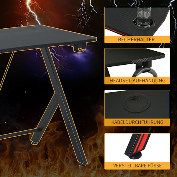 Gaming Bordskrivebord Med Hovedtelefonkrog Og Kopholder, Stål + Mdf, Sort, 105X55X75Cm