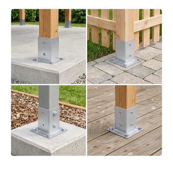 Stolpstöd i galvaniserat stål, 4-pack – silver, 90x150 mm