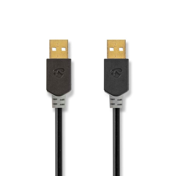 USB kaapeli | USB 2.0 | USB-A Uros | USB-A Uros | 480 Mbps | Kullattu | 2.00 m | Pyöreä | PVC | Antrasiitti | Laatikko
