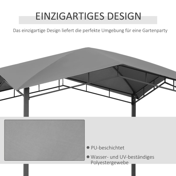 Garden Gazebo Canopy 3X3M Med Solbeskyttelse, Metal Og Polyester, Grå