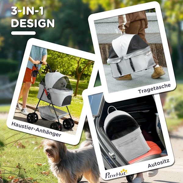 Hundevogn 3 i 1 hundevogn sammenfoldelig hundeboks, foldbar transportpose med drikkevareholder, hundevogn, kattevogn med 360° hjul kattevogn til minih