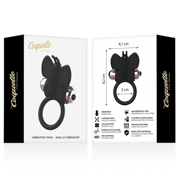 Coquette Chic Desire - Cock Ring Sommerfugl Med Vibrator Sort/ Guld