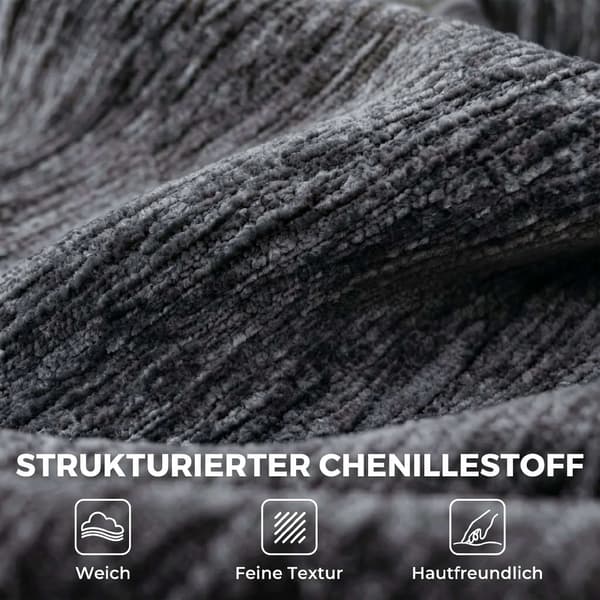 Konvertibel L-formad chenillebäddsoffa med fotpall, grå