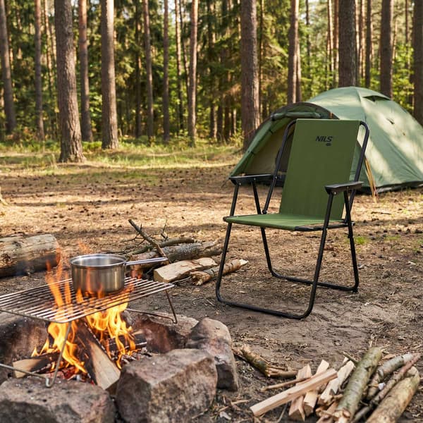 Sammenklappelig campingstol, grøn, stålramme, 110 kg