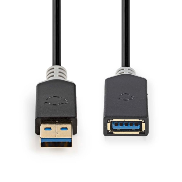 USB-kabel | USB 3.2 Gen 1 | USB-A Hane | USB-A Hona | 5 Gbps | Guldplaterad | 2.00 m | Rund | PVC | Antracit | Låda