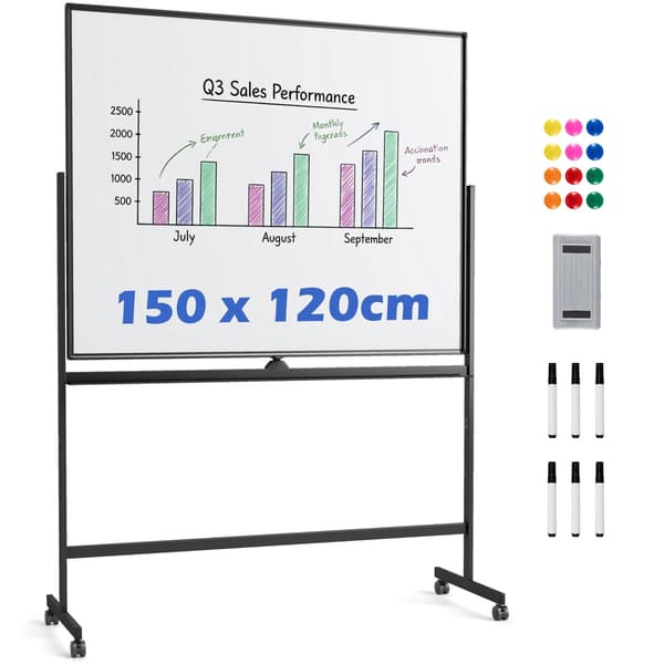 Mobil dobbeltsidet magnetisk whiteboardtavle med stativ