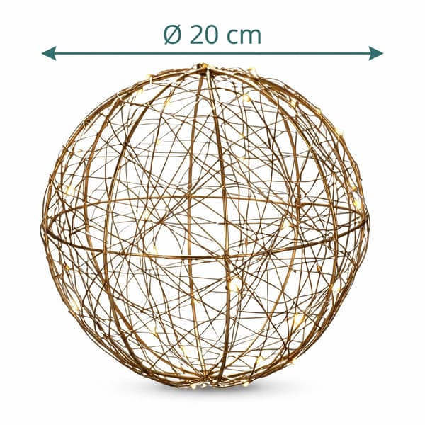 20 cm guldfärgad LED-dekorboll – varmvit ljussfär