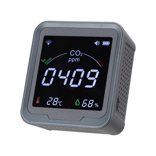 CO2-monitor, NDIR-sensor, temperatur- og fugtighedssensor, WiFi, vægmontering