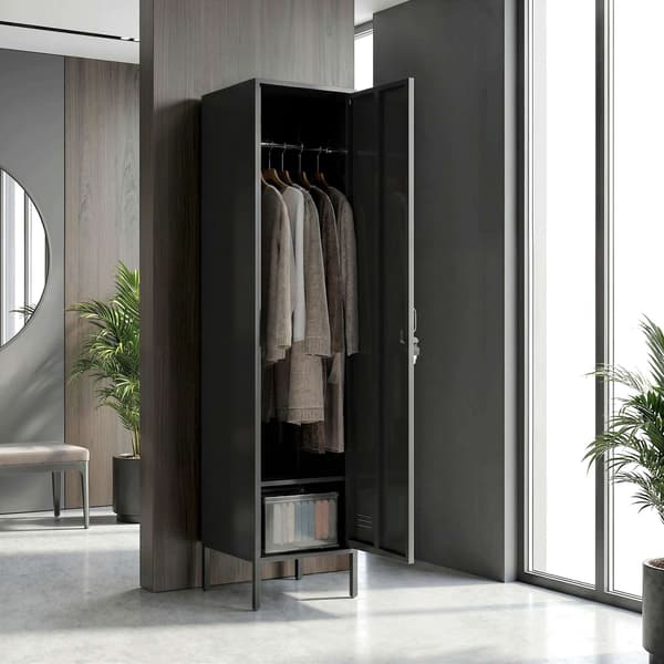 Stålskab med lås, ventilation, sort, 179H cm