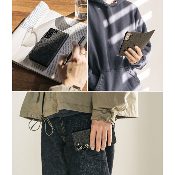 Lædertaske med klap til Galaxy S22+ Folio Signature sort