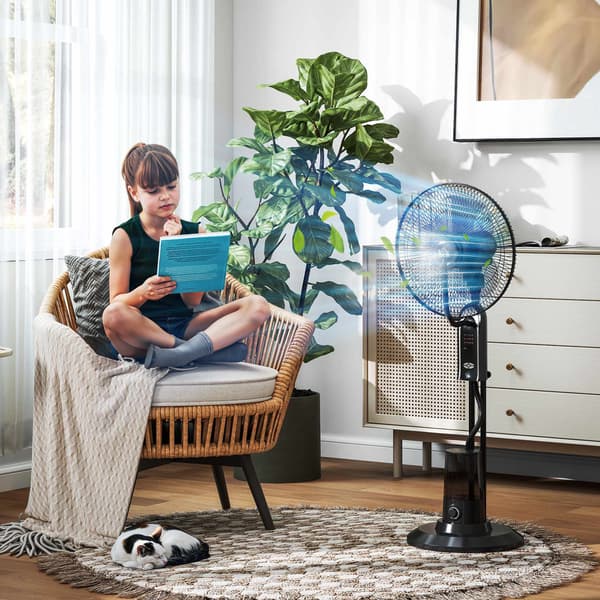 Vandkølende ventilator med luftfugter, 3 hastigheder, sort, 75W