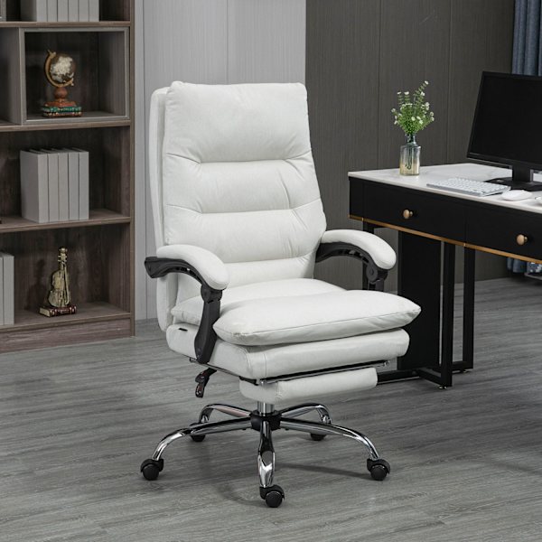 Kontorstol med massagefunktion, med 135° vippelig ryglæn, højdejusterbar, belastning 120 kg kunstlæder 65x72x109-117cm cremehvid