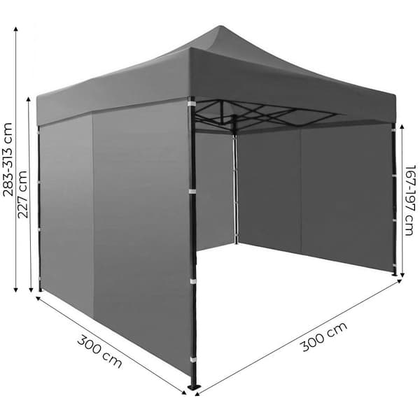 Automatiskt popup-trädgårdstält, 3x3m, grått, justerbart
