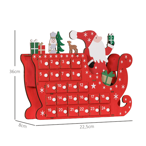 Adventskalender til fyldning af 24 skufferum Julekalender Adventskalenderkasse Julepynt DIY MDF-plade rød 22,5 x 8 x 36 cm